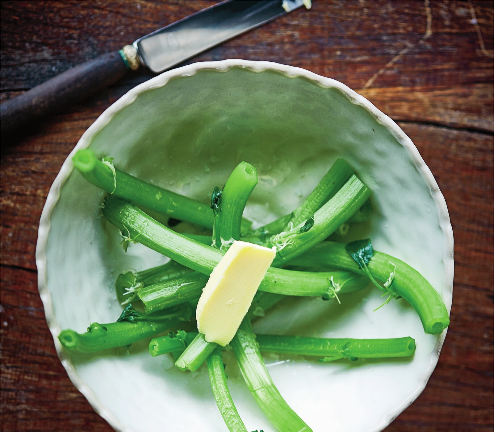 Steamed watercress stems